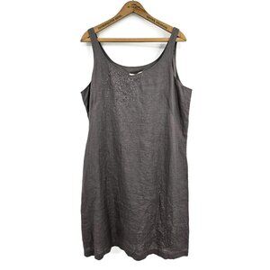 New Eileen Fisher Grey Handkerchief Linen Dress Womens 16 Tank Sequins Lined